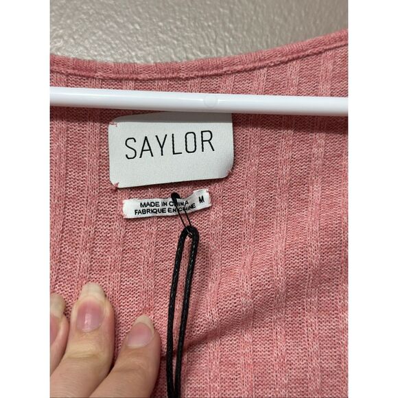 NWT SAYLOR Malavika Knitted Puff Sleeve Scoop Neckline Cardigan Midi Dress M - Picture 6 of 13